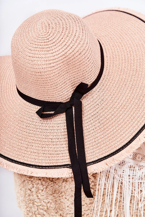 Damski Kapelusz Z Czarnym Paskiem Różowy Mady