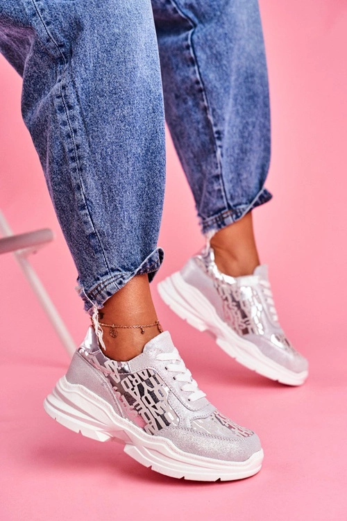 Sportowe Damskie Buty Skórzane Srebrne Sneakersy Palm Bay