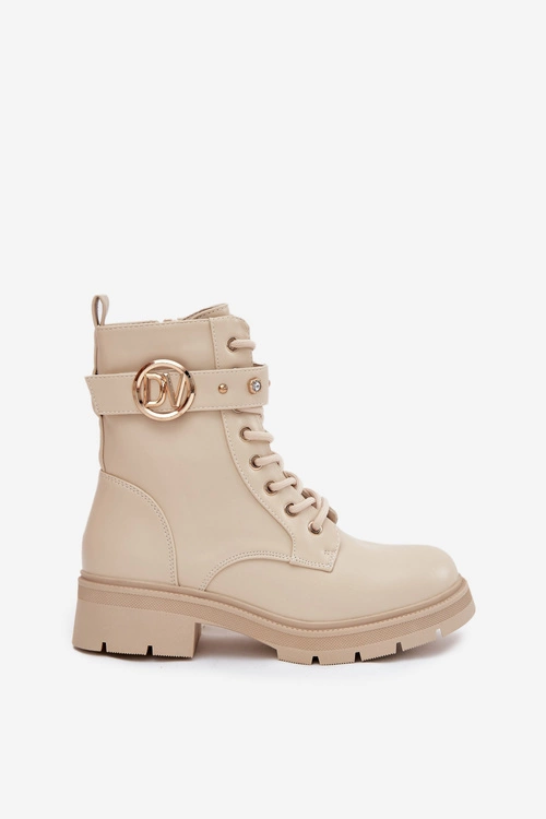 Ocieplane Botki Workery Damskie Z Ozdobnym Detalem Beżowe Talyssa