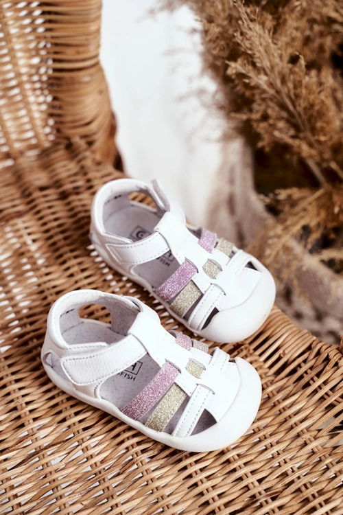 Sandały Dziecięce na Rzepy Brokat Białe Ontario