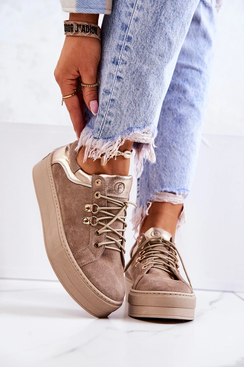 Zamszowe Buty Sportowe Na Platformie Beżowe Mary Ann