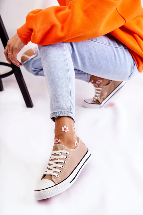 Damskie Klasyczne Trampki Wiązane Ciemnobeżowe Be Mine