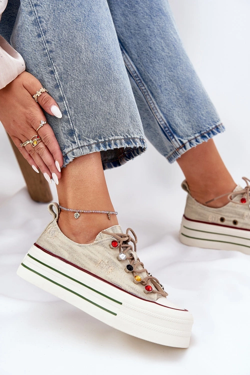 Trampki Damskie Na Platformie GOE RR2N4105 Beżowe