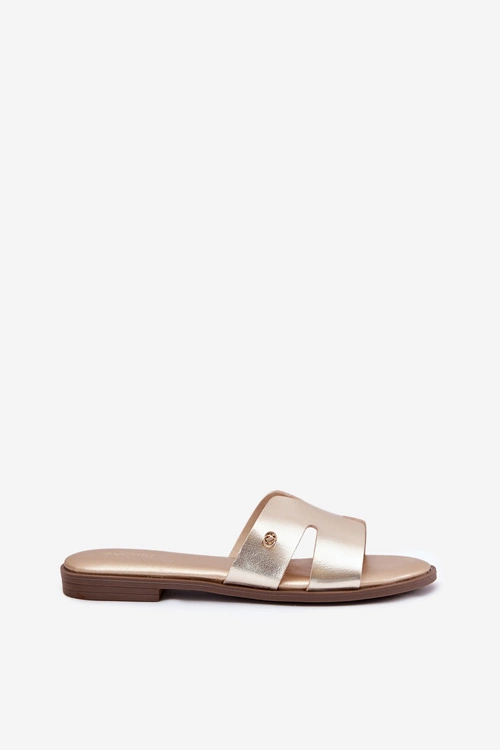 Klapki Damskie Płaskie Z Eko Skóry Złote Firvania