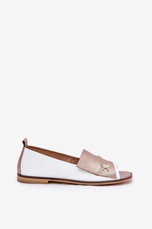 Skórzane Eleganckie Baleriny Z Odkrytymi Palcami Zazoo 1865 Biało-Złote