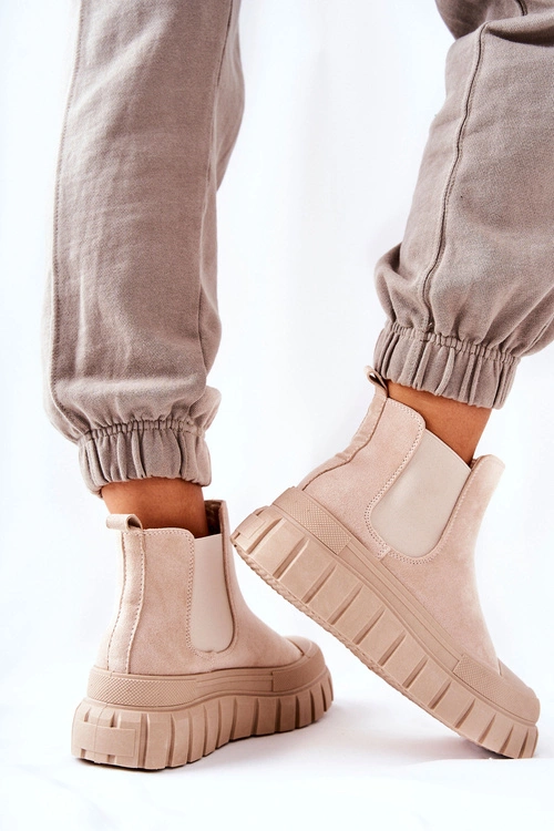 Zamszowe Botki Na Platformie Beżowe Jennily