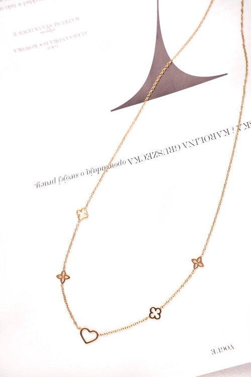 Damski Złoty Naszyjnik Łańcuszek Koniczynka Serce Sweetie