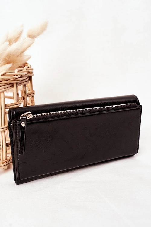 Duży Portfel Damski Na Magnes Czarny