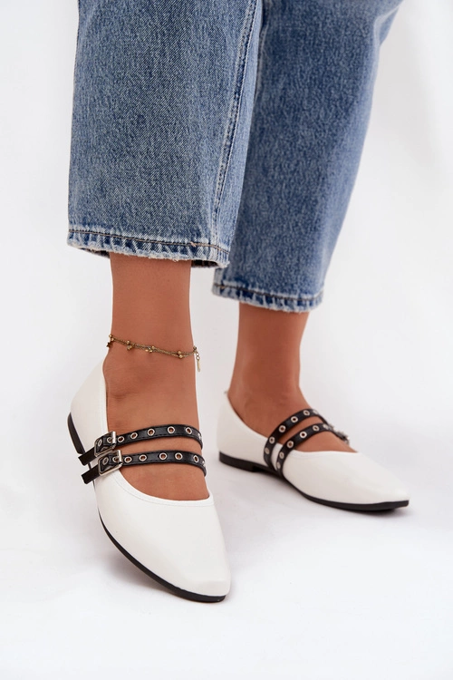 Baleriny Damskie Z Paskami Białe Deliora