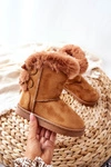 Dziecięce Ocieplane Botki Z Kokardkami Śniegowce Khaki Funky