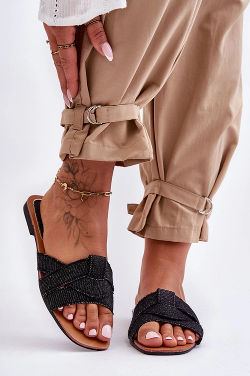 Damskie Materiałowe Klapki Czarne Aversa