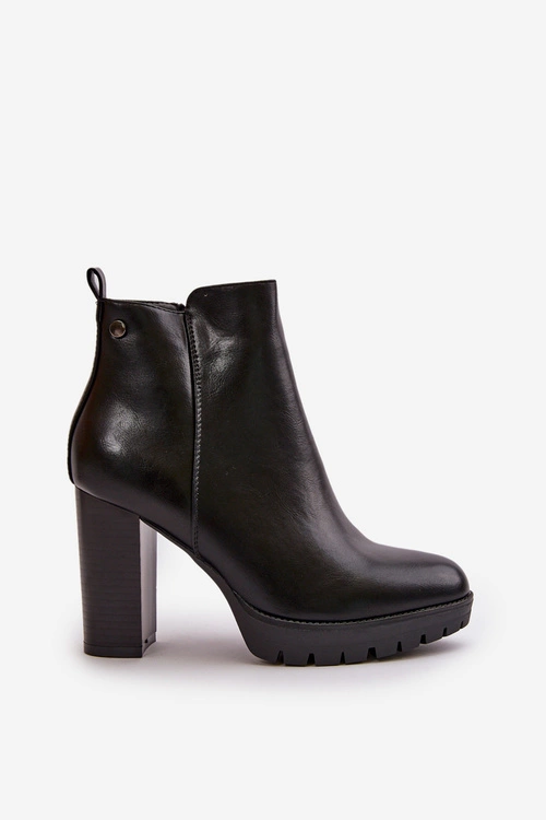 Botki Damskie Ocieplane Na Wysokim Słupku Zapinane Na Zamek Czarne Bioria