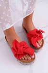 Klapki Damskie Na Platformie Z Kokardą Czerwone Chantal