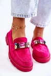 Damskie Zamszowe Półbuty Loafery Z Ozdobą Fuksja Karlott