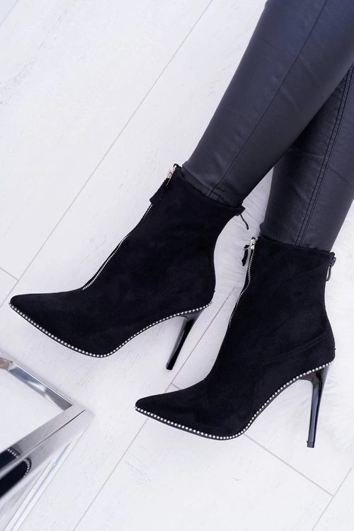 Damskie Botki Na Obcasie Lu Boo Dwa Suwaki Zamszowe Czarne Suzy