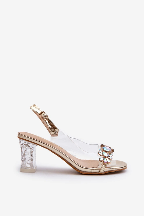 Eleganckie Sandały Na Słupku Z Ozdobami Złote D&A MR38-444