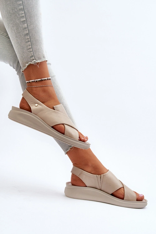 Zazoo 40392 Skórzane Sandały Damskie Beżowe