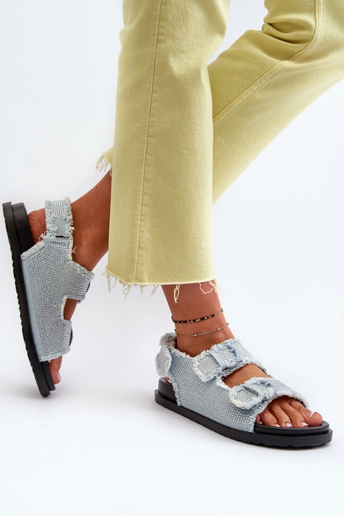 Jeansowe Zdobione Sandały Damskie Niebieskie Irmale