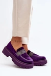 Damskie Welurowe Mokasyny Z Ozdobą Fioletowe Wendreda