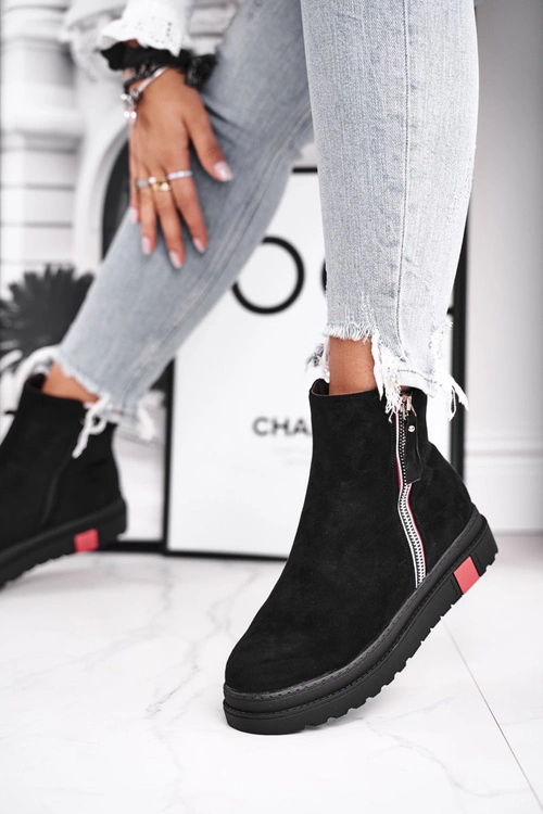 Botki Damskie Dwa Suwaki Czarne Come Back