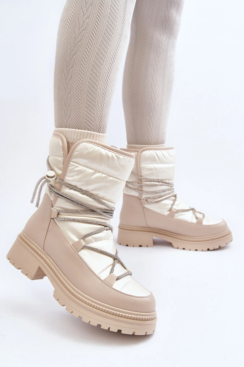 Śniegowce Damskie Z Ozdobnym Wiązaniem Beżowe Rilana