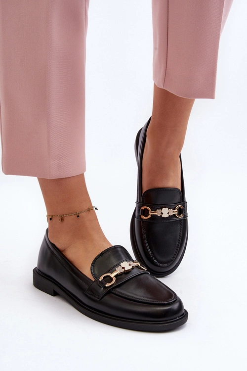 Damskie Mokasyny Na Płaskim Obcasie Eko Skórzane Czarne Vimedia