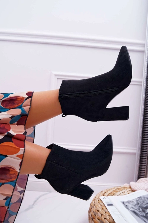 Botki Damskie Na Słupku W Szpic Zamszowe Czarne Summe