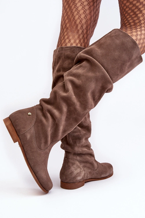 Damskie Zamszowe Kozaki Do Kolan Maciejka 05790-04 Beżowe