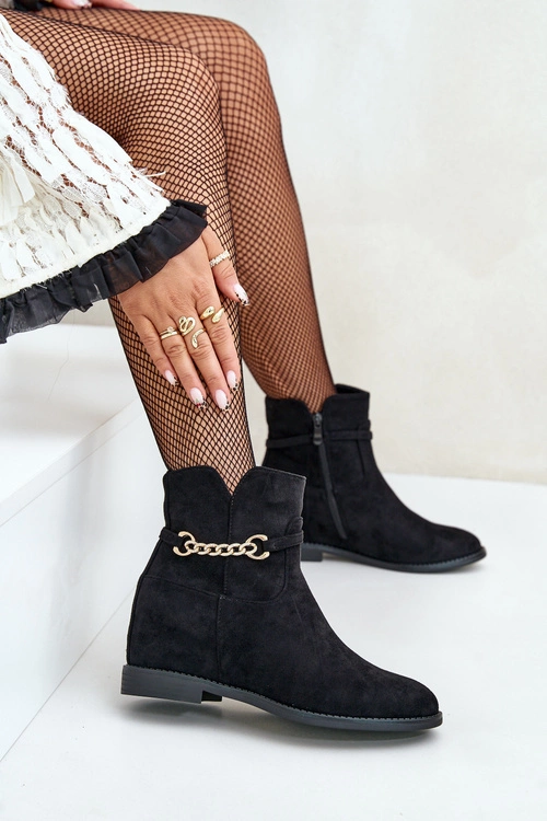 Botki Damskie Na Ukrytym Koturnie Z Eko Zamszu Czarne Ofcorna