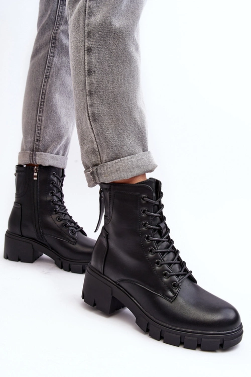 Damskie Ocieplane Botki Workery Na Suwak Czarne Evrarda