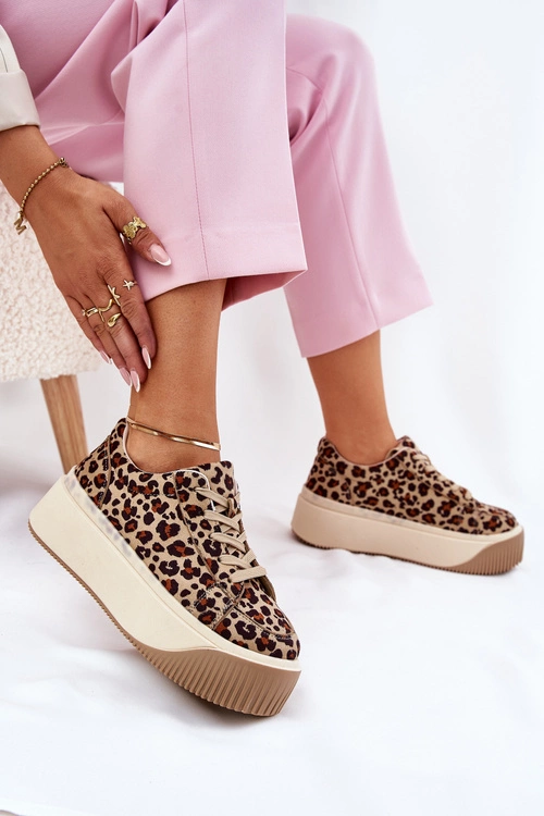 Sneakersy Na Masywnej Platformie Panterka Brązowe Tirvanis