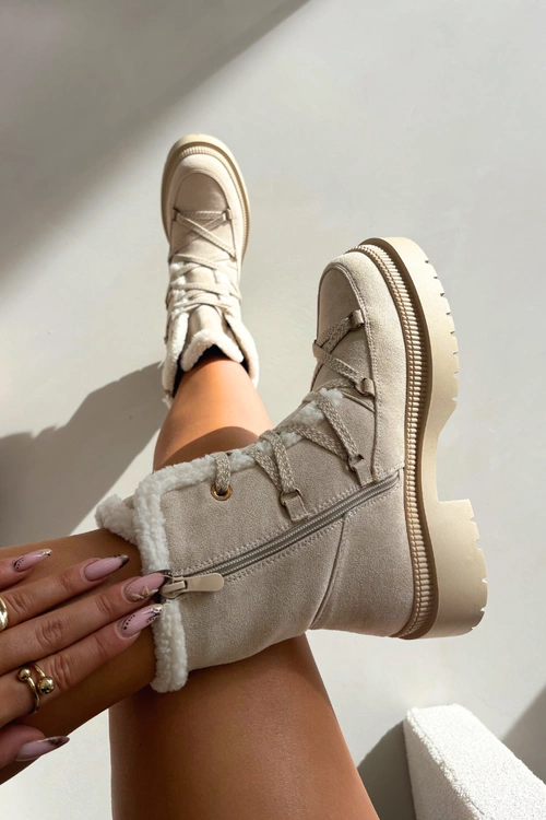 Śniegowce Damskie Z Kożuszkiem Beżowe Irmara