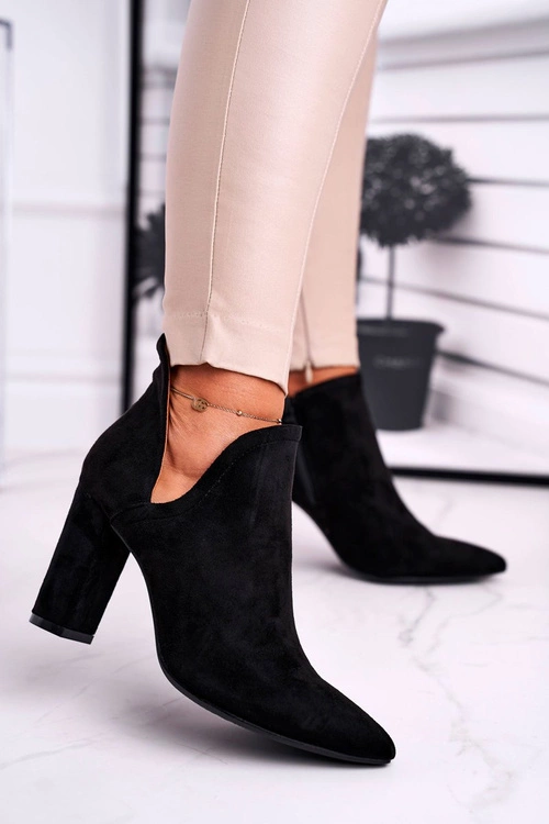 Damskie Botki Na Słupku Wycięte Czarne Voom