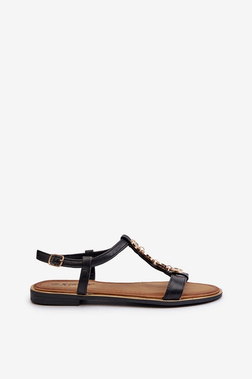 Płaskie Sandały Damskie Z Ozdobami Czarne Muridia