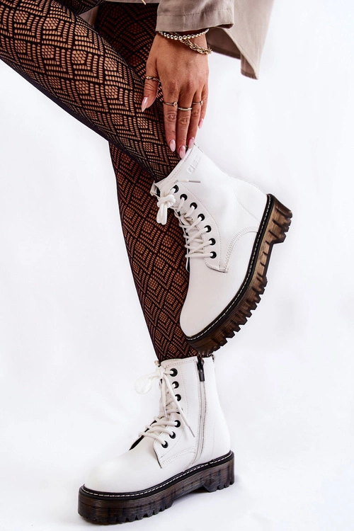 Damskie Botki Na Suwak Big Star KK274536 Białe