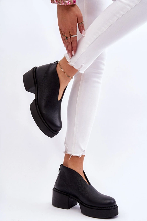 Skórzane Botki Na Masywnym Obcasie Nicole 2795/056 Czarne