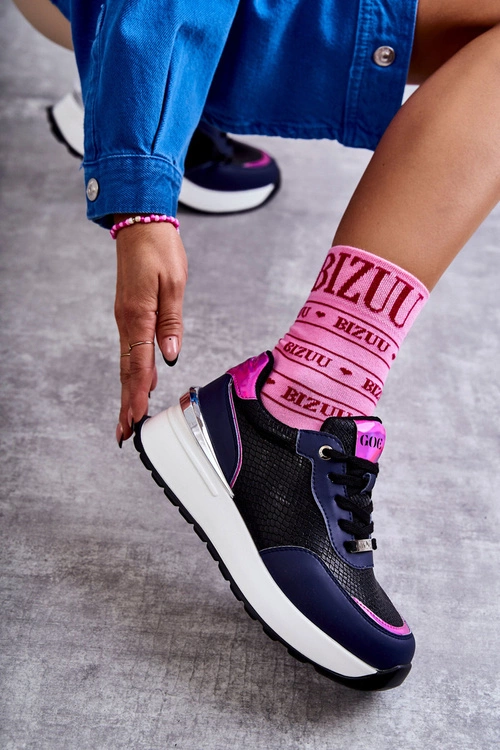 Damskie Buty Sportowe Na Koturnie GOE KK2N4081 Czarno-Granatowe