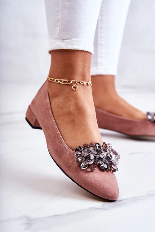 Zamszowe Baleriny Z Ozdobą Różowe Loretty