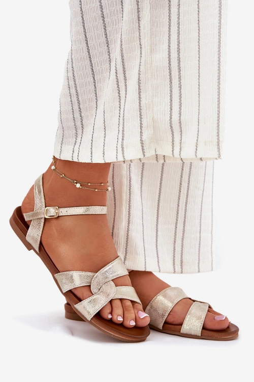 Płaskie Połyskujące Sandały Damskie S.Barski KV51-022 Złote