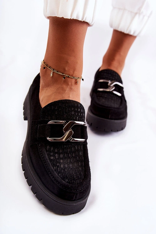 Modne Zamszowe Półbuty Loafery Czarne Lemar Rayhan