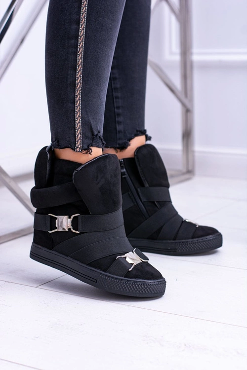 Zamszowe Sneakersy Na Koturnie Lu Boo Czarne