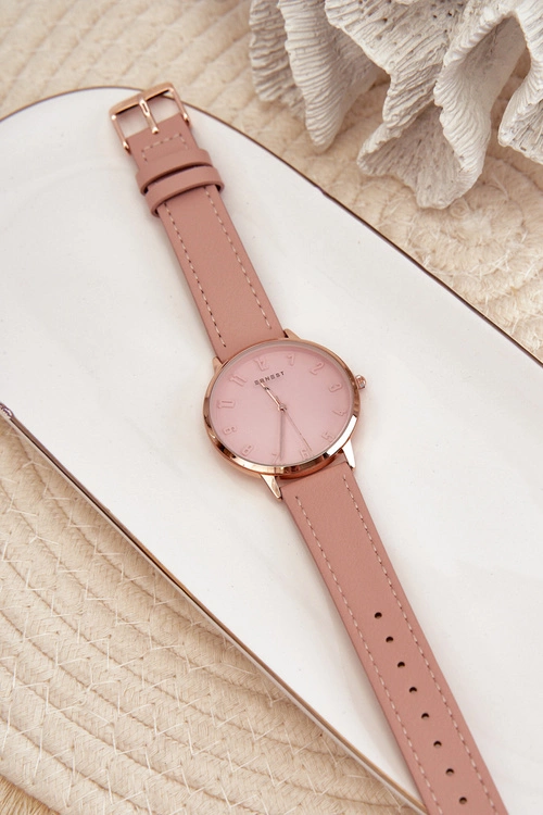 Damski Skórzany Analogowy Zegarek Bez Niklu Ernest Różowy E94195