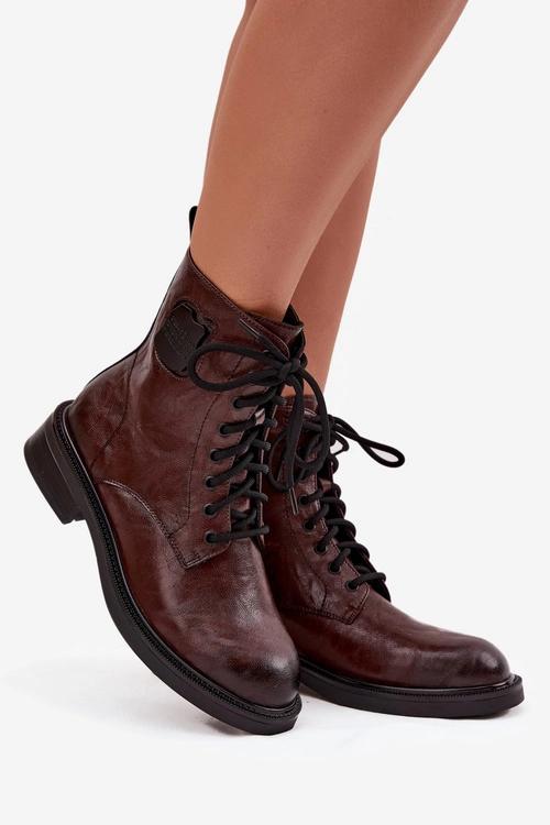 Skórzane Botki Workery Damskie Z Ozdobnym Detalem Maciejka K7180-01 Brązowe