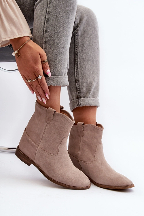 Zazoo 2326 Zamszowe Wsuwane Botki Damskie Beżowe