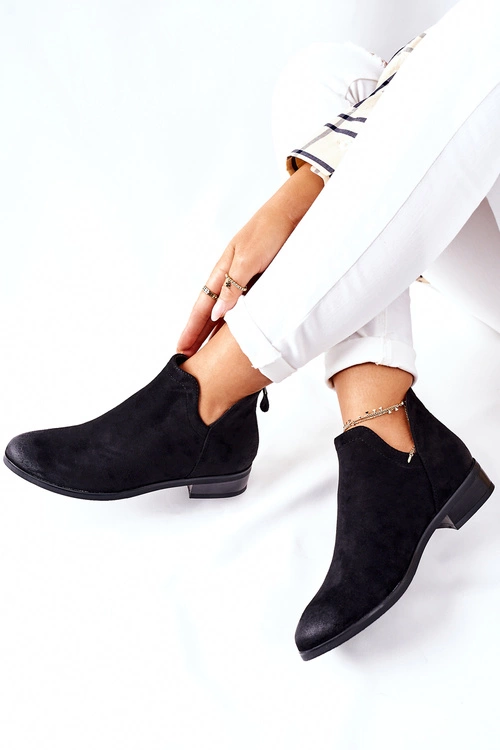 Zamszowe Damskie Botki Ocieplane Czarne Joaliene