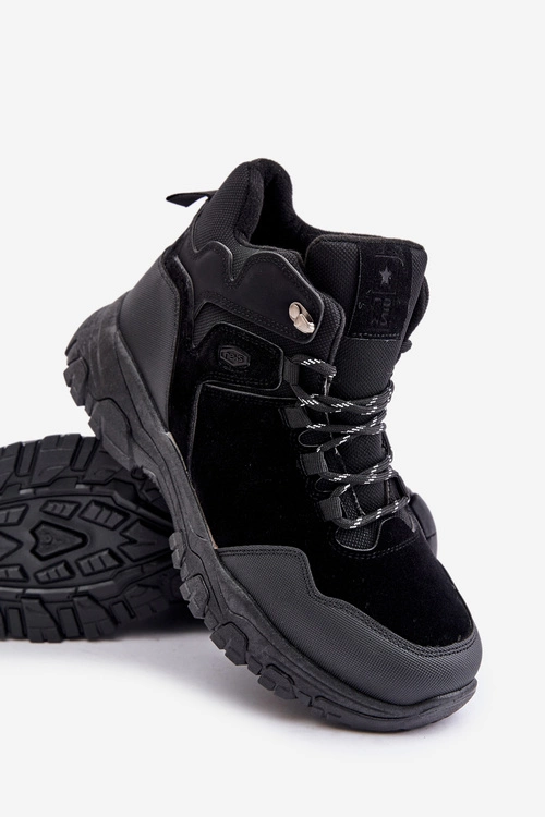 Ocieplane Buty Trekkingowe Męskie Sznurowane Czarne Zerista
