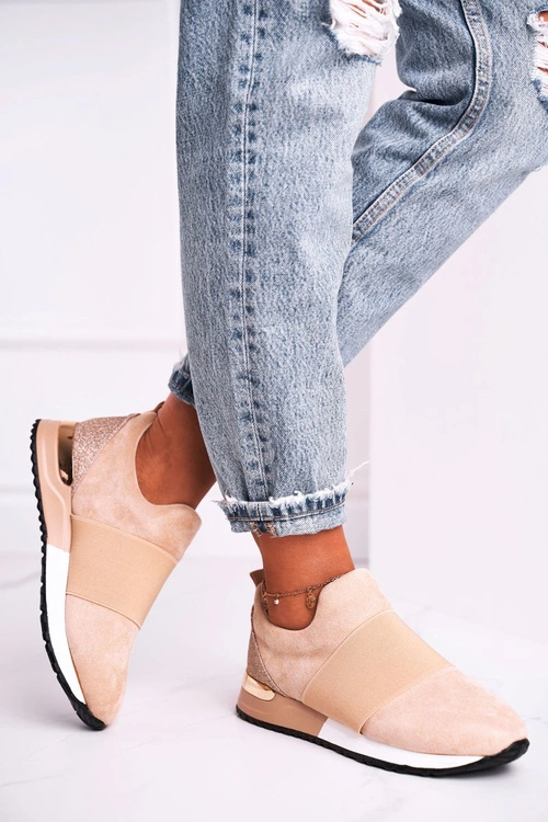 Sportowe Damskie Buty Sneakersy Slip-on Beżowe Say Something