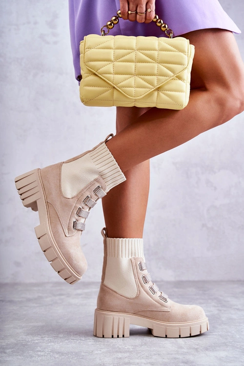 Zamszowe Wsuwane Botki Skarpetkowe Beżowe Hope