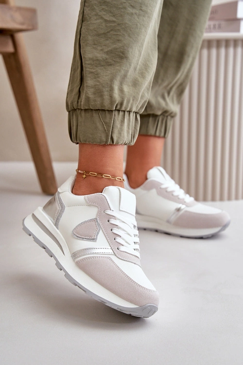 Sneakersy Damskie Z Brokatem Białe Velaniela