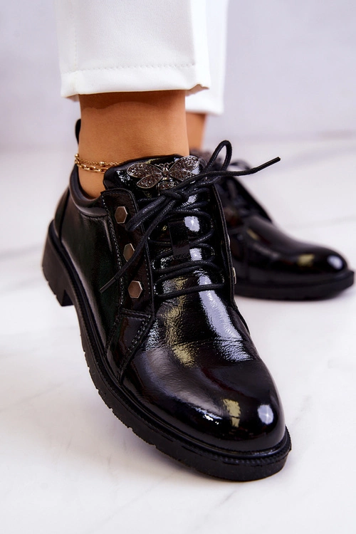 Damskie Lakierowane Półbuty Z Ozdobą Czarne Harvey